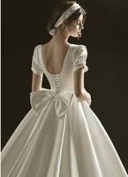 high end a line wedding dresses 2021 satin scoop sweep train lace up with pearls bridal gowns vestidos de mariage