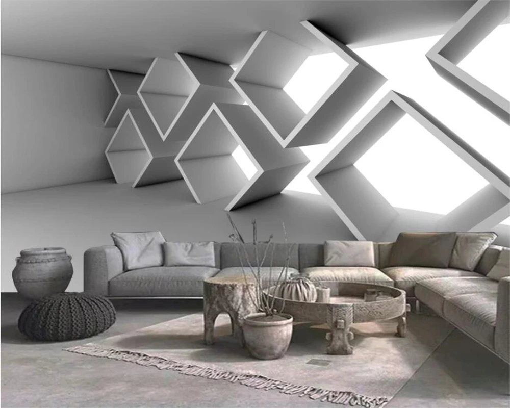 3D цементная стена beibehang геометрическое здание расширение пространства фото