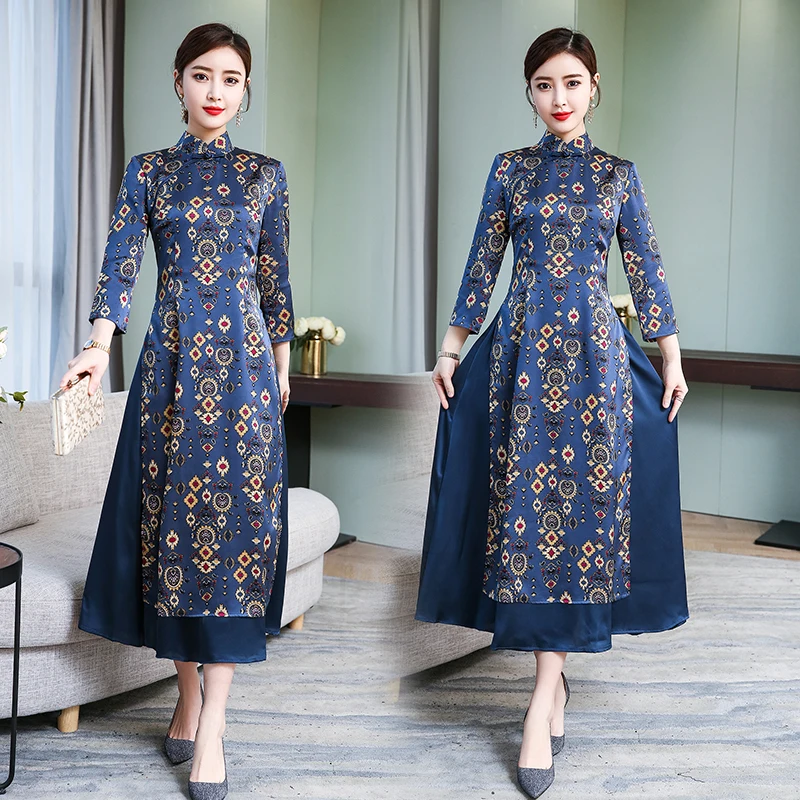 Винтаж ropa aodai Вьетнам длинное платье Чонсам для женщин традиционная одежда ao dai