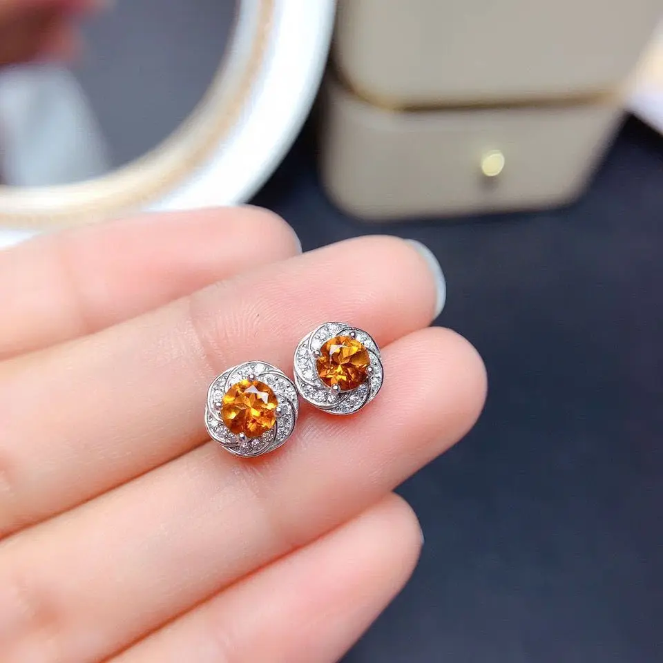 

Citrine Stud Earrings for Women Romantic Jewelry Plated Round Gem Good Earrings for Women Party Gift M4