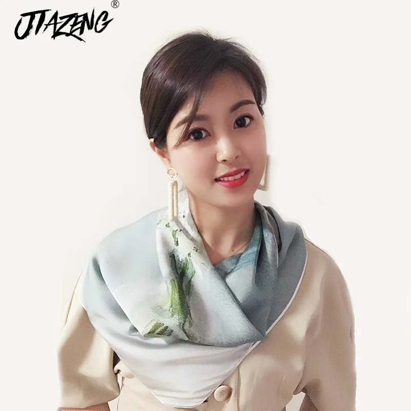 Цветочный квадратный шелковый шарф высокого качества женский с новым принтом