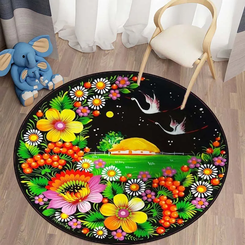 Декоративный Круглый ковер с цветами для комнаты спальни нескользящий принтом