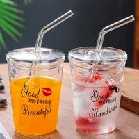 hot 300ml water bottle with straws lid reusable glass coffee mugs drinkware outdoor portable coffee drinking cup