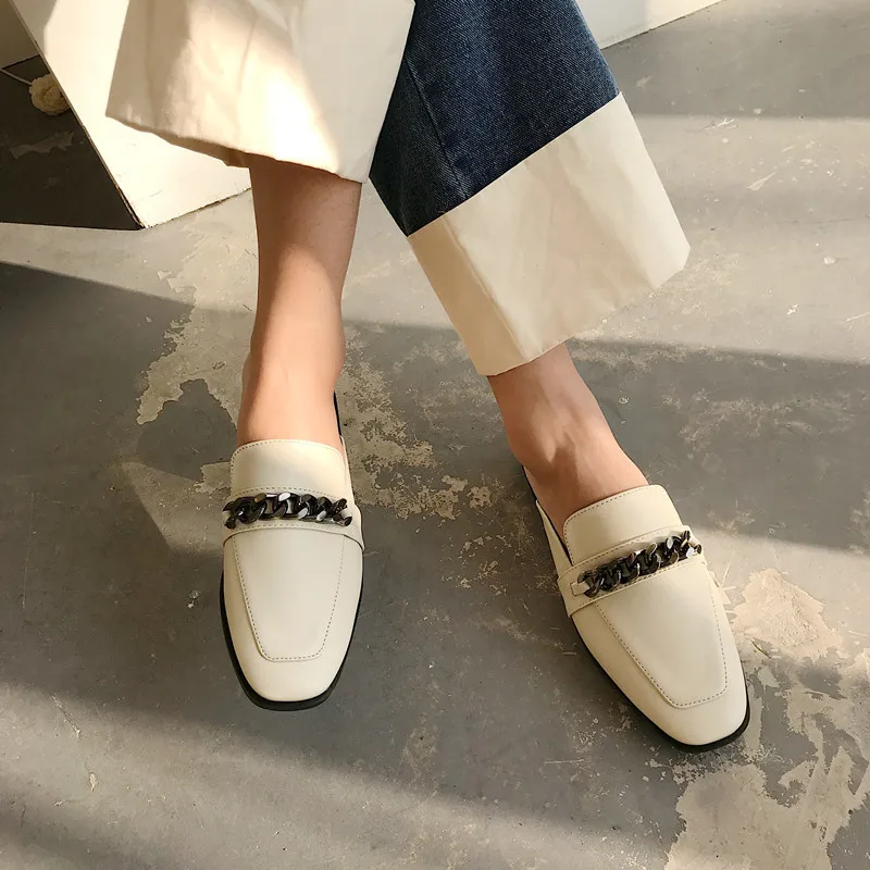 Fashion Low-heeled Shoes Joker Chain Flat  Slippers Woman Slippers Womans Shoes Sandals Women 2021  Flat Slippers for Women