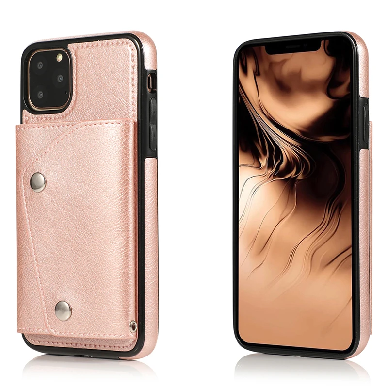 Rose Gold Чехол для iPhone 11 Pro Max чехол-книжка с отделением для карт задняя крышка кожаный чехол для телефона для iPhone X XS Max XR 8 7 6 6S Plus Coque - Цвет: Rose Gold
