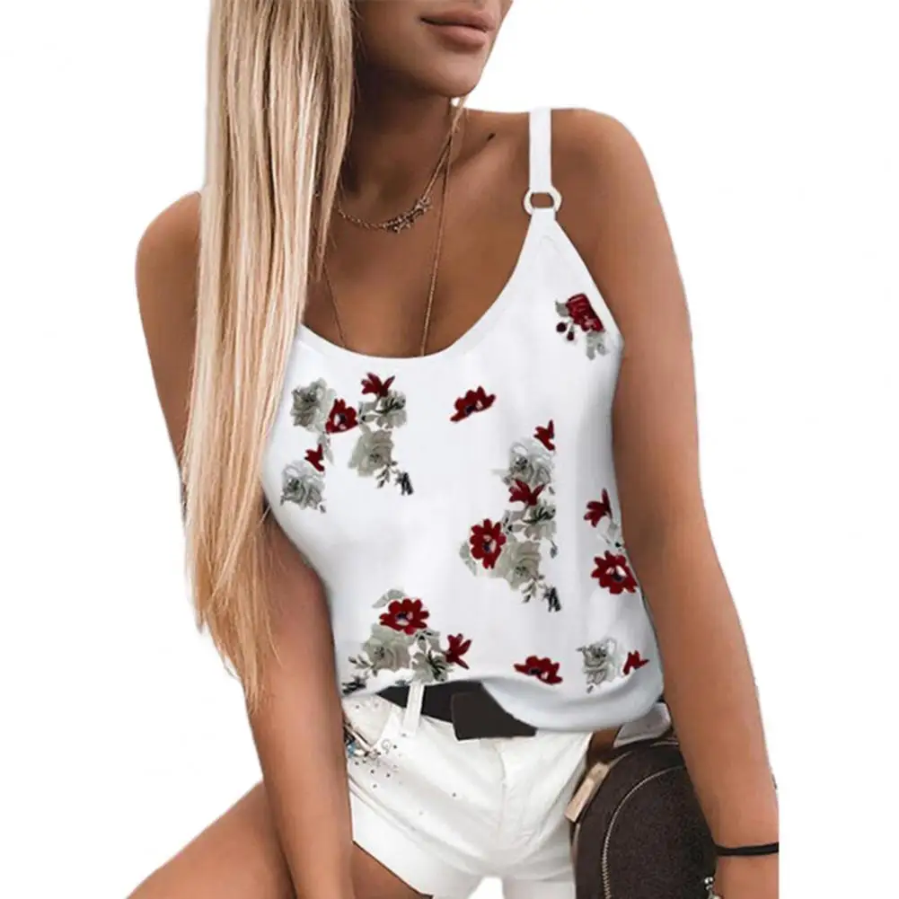 

Women Top Thin Texture Adjustable Suspender Lightweight Summer Splicing Design Round Neck Spaghetti Straps Vest for Home