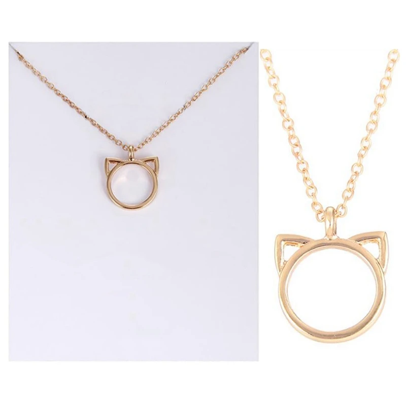 

Women Pendant Necklace Cute Cat Design Hollow Round Alloy Choker Necklace Charm Simple Necklace For Girls Jewelry Accessories