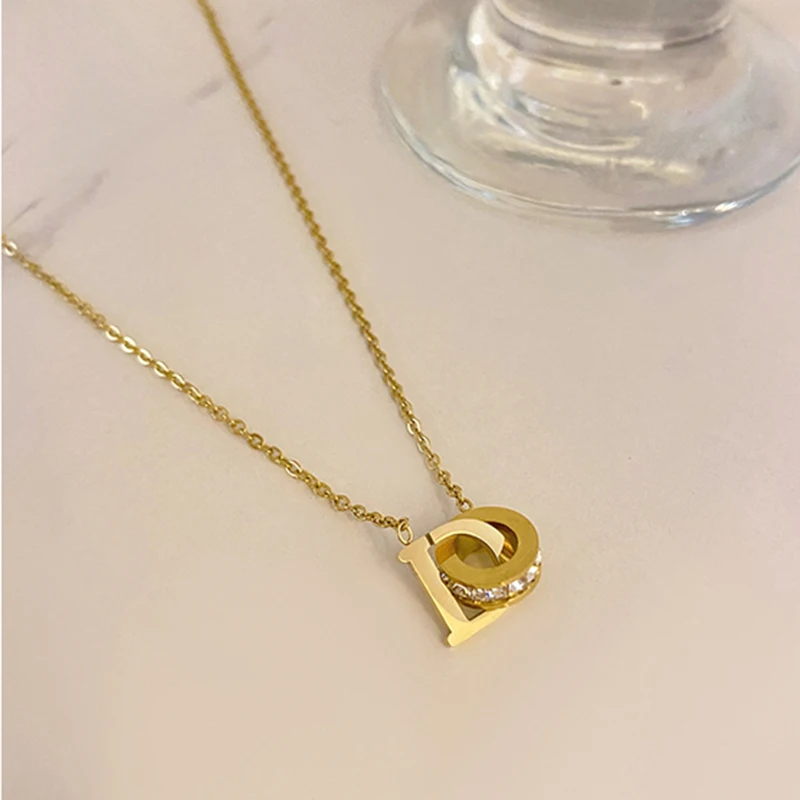 Ожерелье женское из нержавеющей стали с кристаллами буквами золотого цвета |