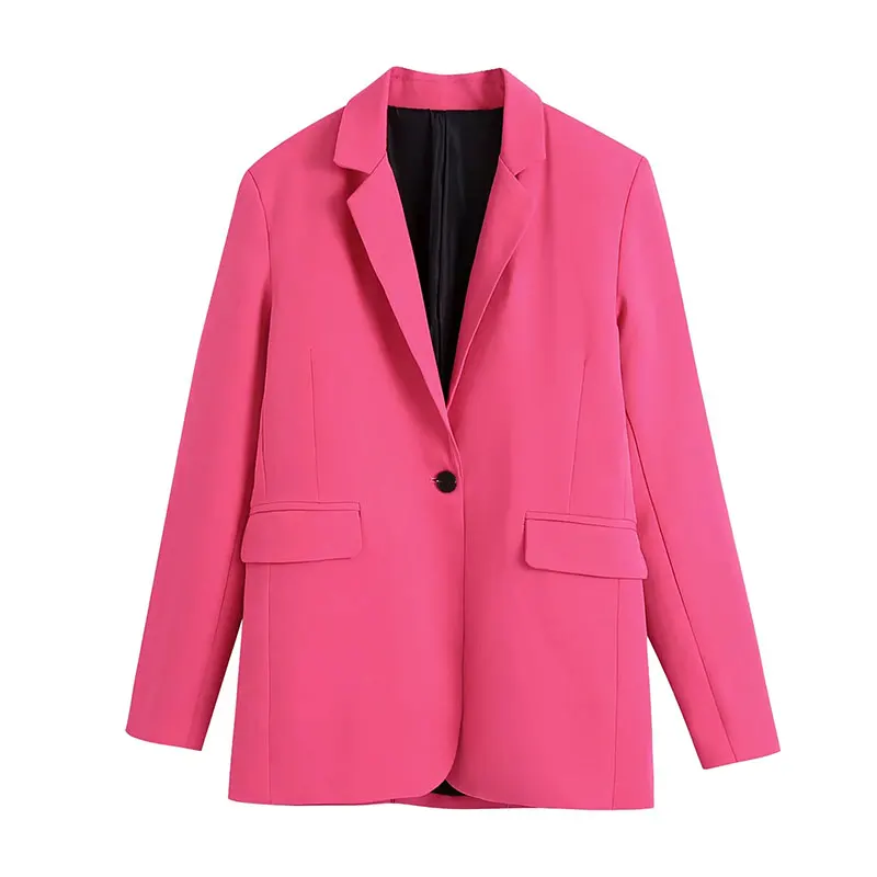 

Женская модная офисная куртка Nlzgmsj Za 2021, пальто, женская розово-красная Свободная куртка с длинным рукавом и одной пуговицей для девушек, мод...