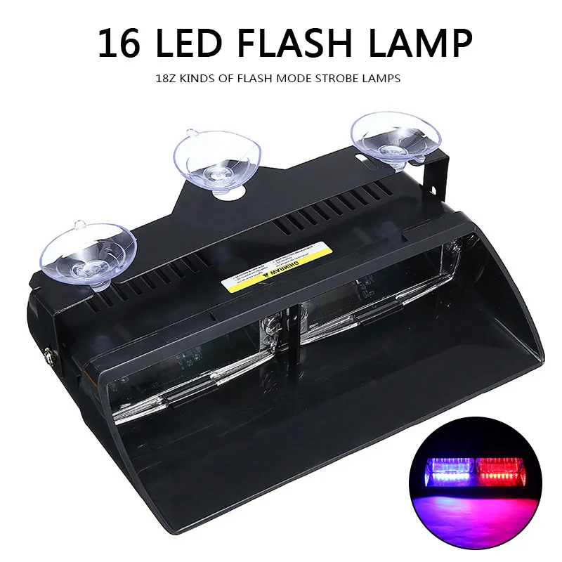 Синий и красный 16 светодиодный стробоскоп вспышка светильник тире в машине