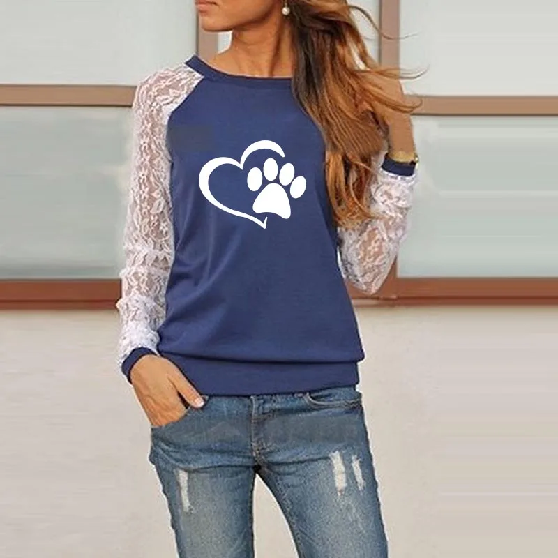 Женская Кружевная футболка с длинным рукавом осень 2019|Футболки| |