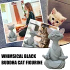 Чудесная черная статуэтка Будды, кошки, статуэтка для медитации, йоги, коллекционная счастливая фотография искусства, скульптуры, уличные садовые статуэтки
