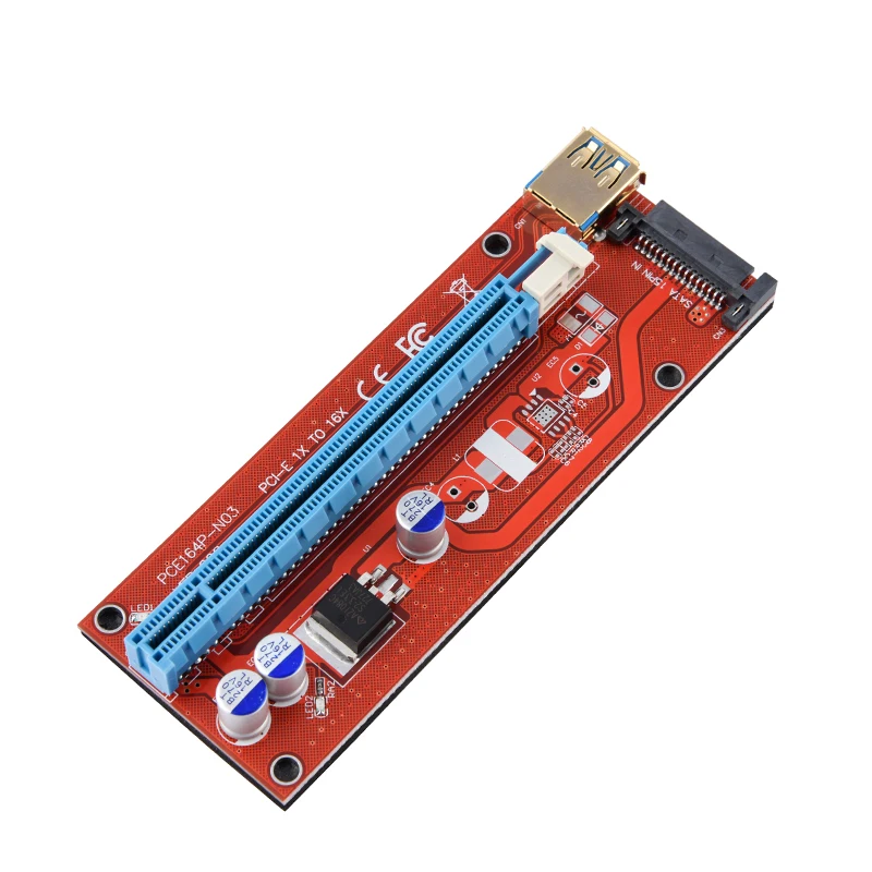 10PCS Riser 008 Red Board 3 LED PCI Express Riser Card PCI-E 1x to 16x Extender Adapter Card USB 3.0 Cable For BTC Miner Machine