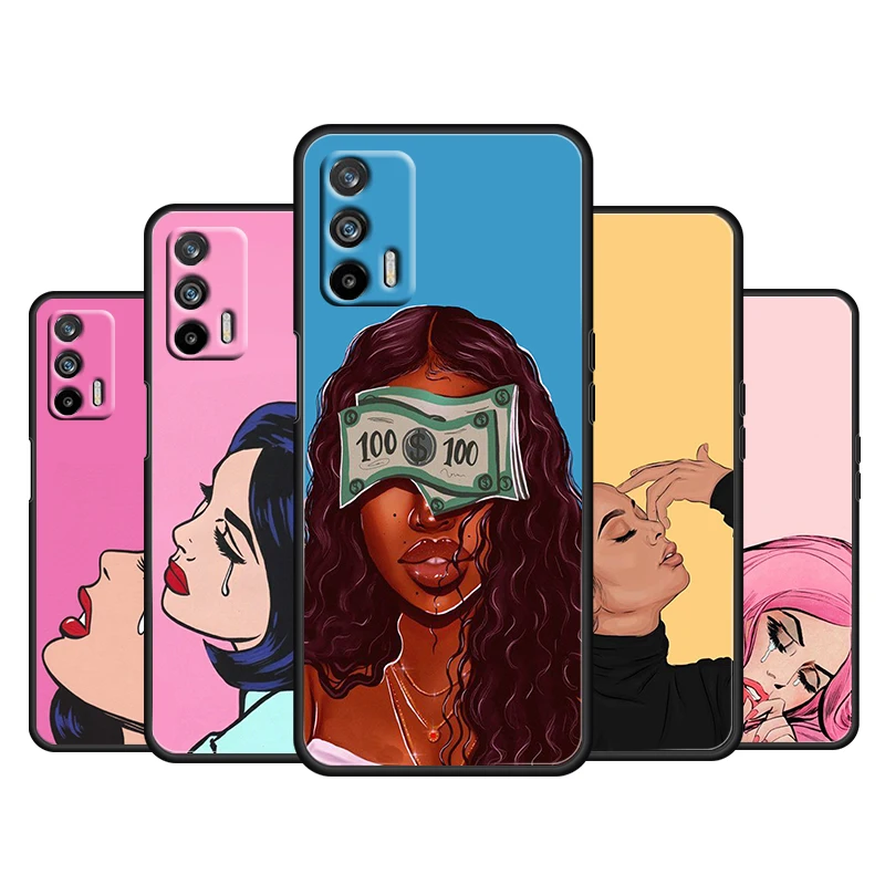 

Melanin African Black Girl For OPPO Realme Q3 Q2 V15 V3 X50 X7 X3 X2 XT Pro Carnival Superzoom 5G Black Phone Case Cover