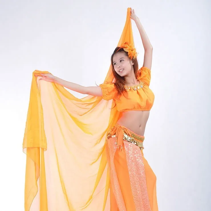 Индийский Оранжевый танец живота костюм современный Восточный BellyDancing пряжа шарф для женщин BellyDance костюм сценическое шоу шаль для танцев