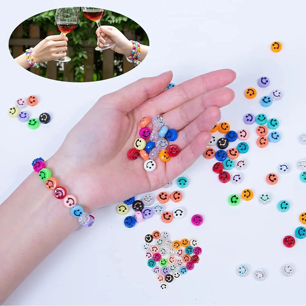 New Fashion 50pcs Acrylic 10mm Convex Smiling Face Round Loose Beads DIY Bracelet Necklace Handmade Trendy Jewelry Accessories
