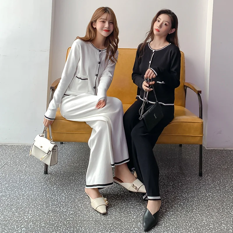 2019 трикотажные костюмы женские осенние широкие брюки + наборы свитеров для