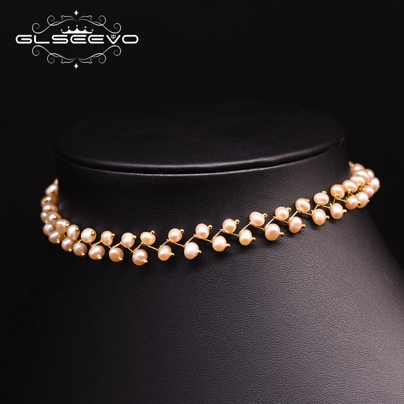 GLSEEVO Двухслойное ожерелье чокер из натурального розового жемчуга для женщин