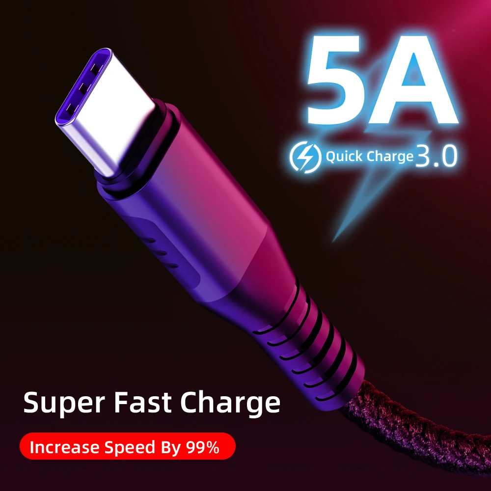 5A usb type-C кабель для huawei mate 20 Pro P30 P20 Pro Lite мобильный телефон USB C Быстрая зарядка зарядное устройство Шнур USB-C type-C кабель