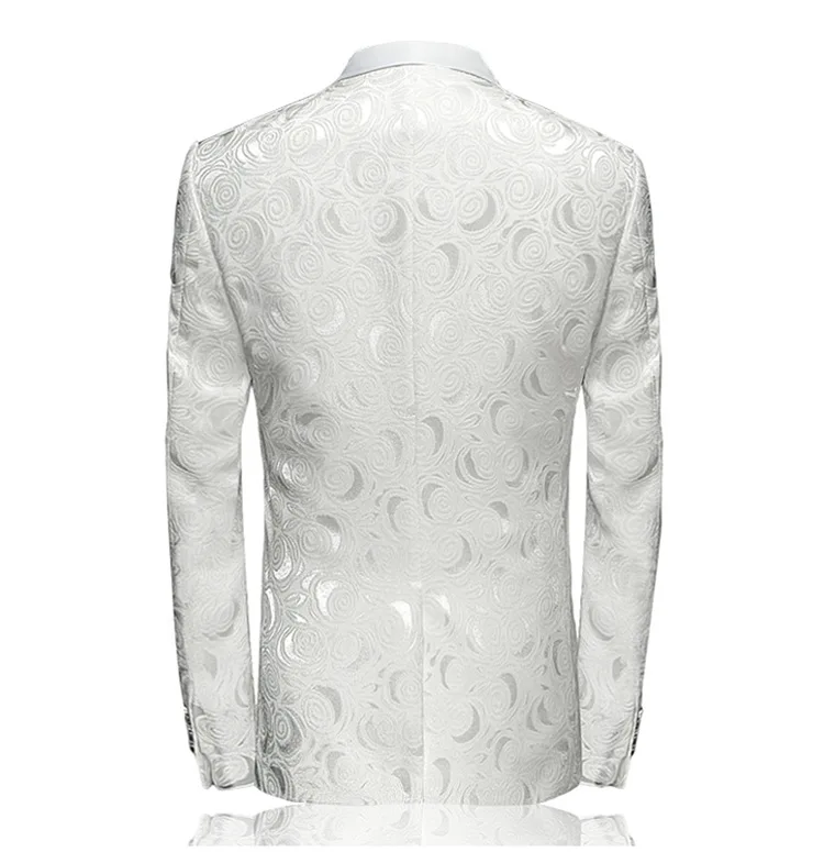 PYJTRL Mens Fashion White Rose Jacquard Blazer Slim Fit Suit Jacket | Мужская одежда