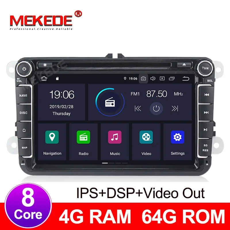 DSP+ ips Автомобильный мультимедийный плеер Android 9 4+ 64G gps навигация для Golf/Tiguan/Skoda/Fabia/Rapid/Seat/Leon Canbus DVD Радио