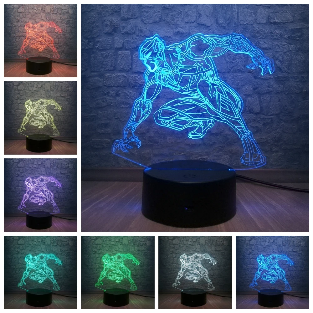 Фигурка Marvel Legend Черная пантера 3D светодиодный светильник 7 цветов Изменение спальни USB настольная ночник Рождественский декоративный подростковый подарок игрушки