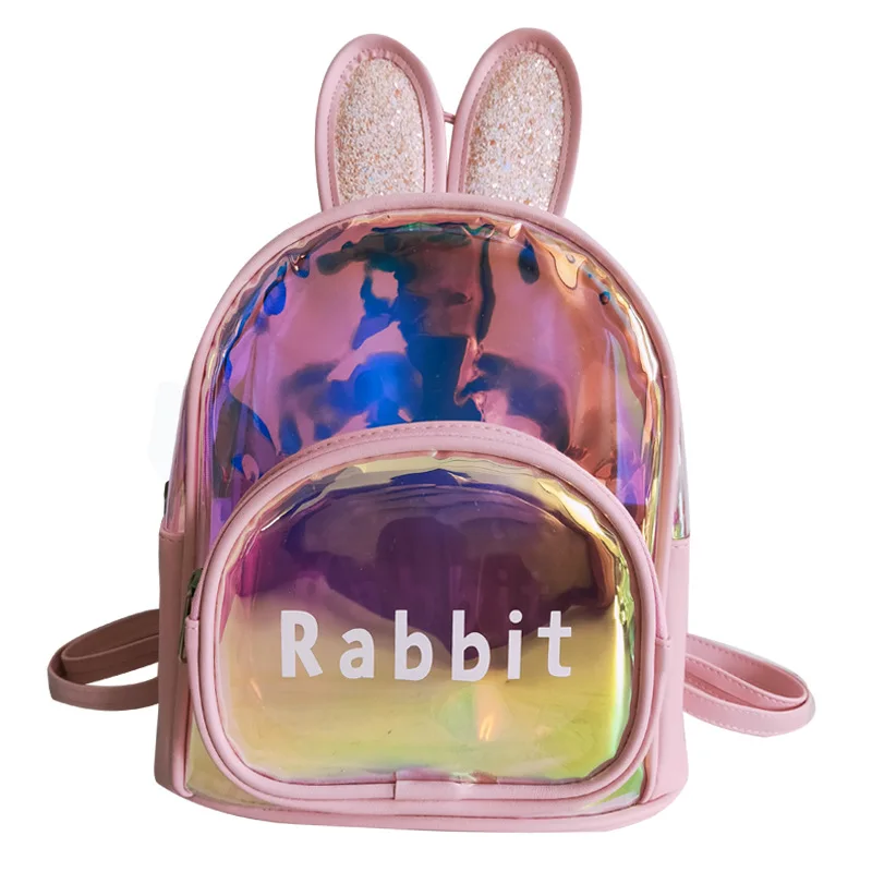 

New Kids Schoolbag Colorful Transparent Laser Cute Cartoon Rabbit Children Backpack