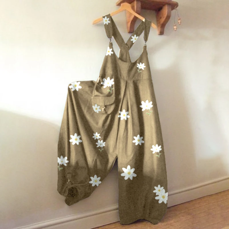 Комбинезон женский с цветочным принтом модный Свободный комбинезон на бретелях