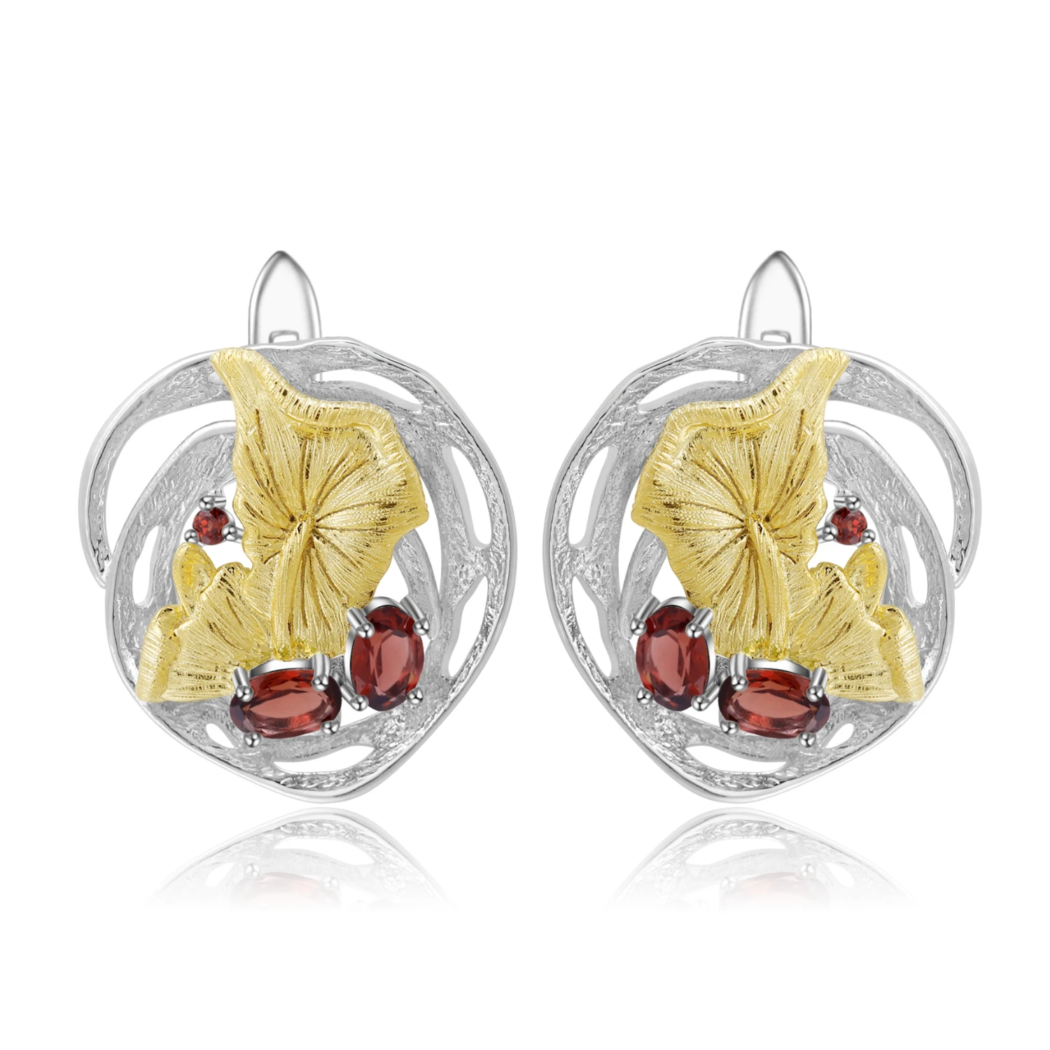 Серьги клипсы женские из серебра 925 пробы с натуральным красным