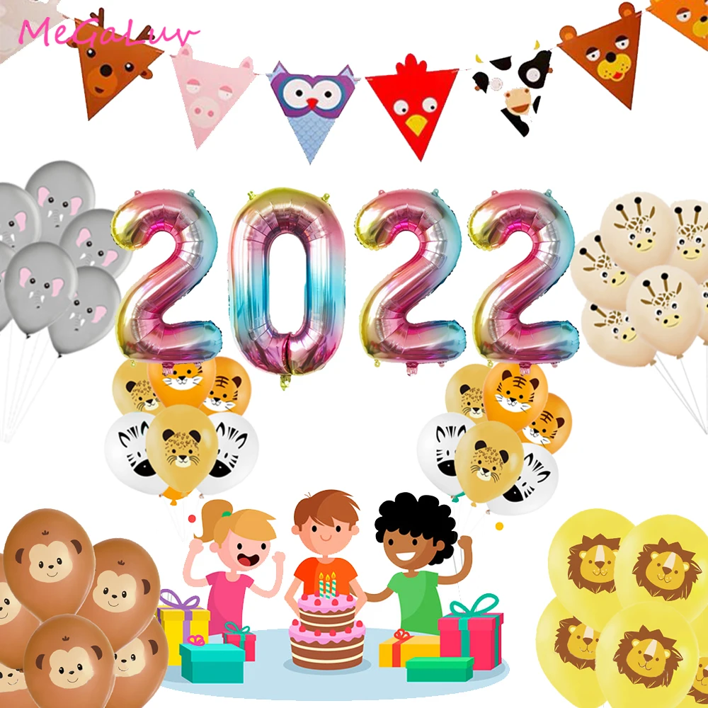 

Zoo Jungle Theme Happy Birthday Banner Bunting 40 Inch Gradient Digital Balloon Baby Shower Wedding Party DIY Decoration