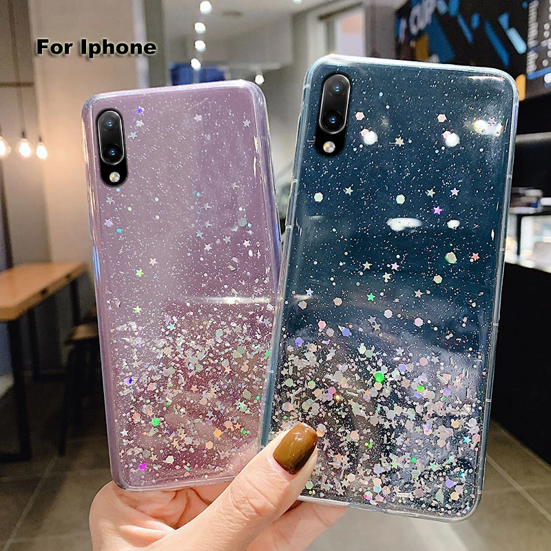 Чехол для Iphone X11 Pro Max XS XR X 7 8 Plus 6 6s прозрачный мягкий ТПУ с серебряной фольгой