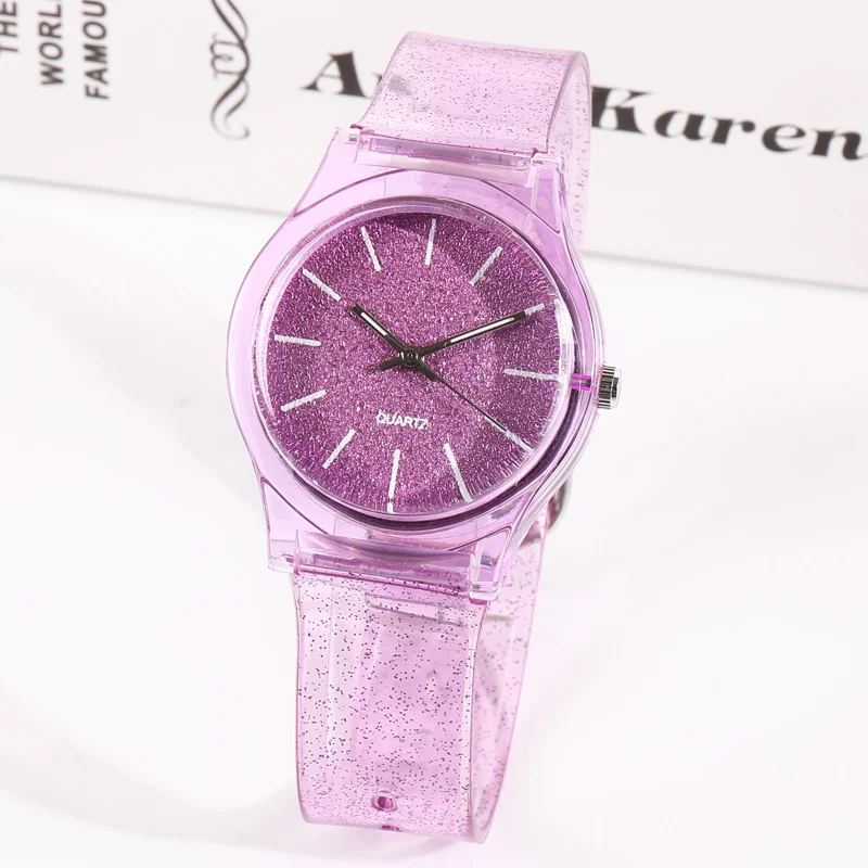 PURPLE-TS Новые модные блестящие прозрачные маленькие женские часы Harajuku, водонепроницаемые спортивные милые детские кварцевые часы для девушек - Цвет: PURPLE-TS