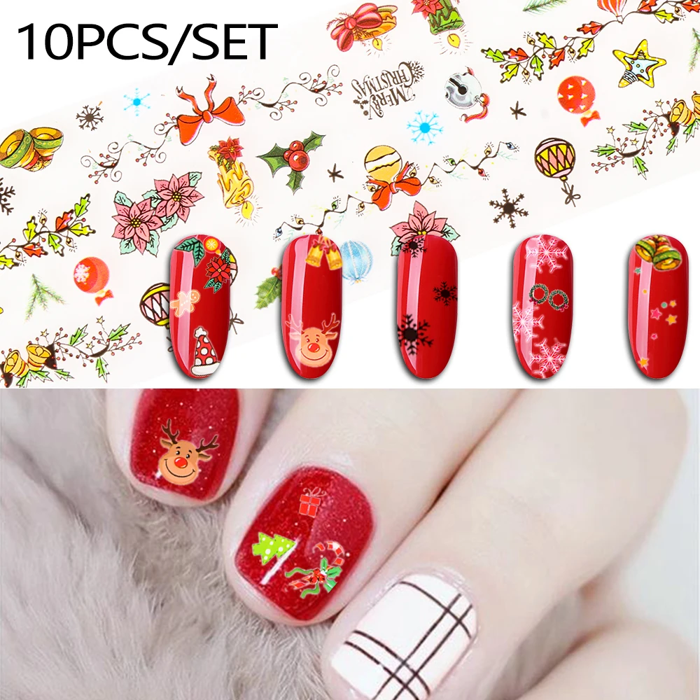 10 шт. рождественские наклейки для DIY голографические наклейки для ногтей Дизайн ногтей перевод рисунка фольги снеговик подарок для зимнего дизайна 3D маникюрный слайдер