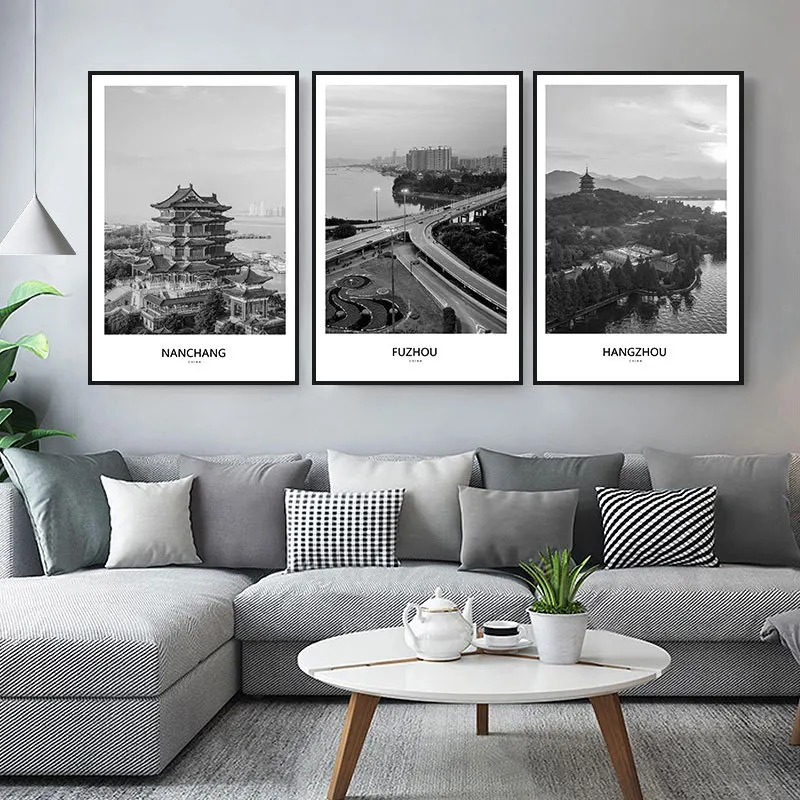 

City Sign Architectural Building Art Canvas Painting Wall Art Decoration Posters and Prints for Living Room Décor Wall Painting