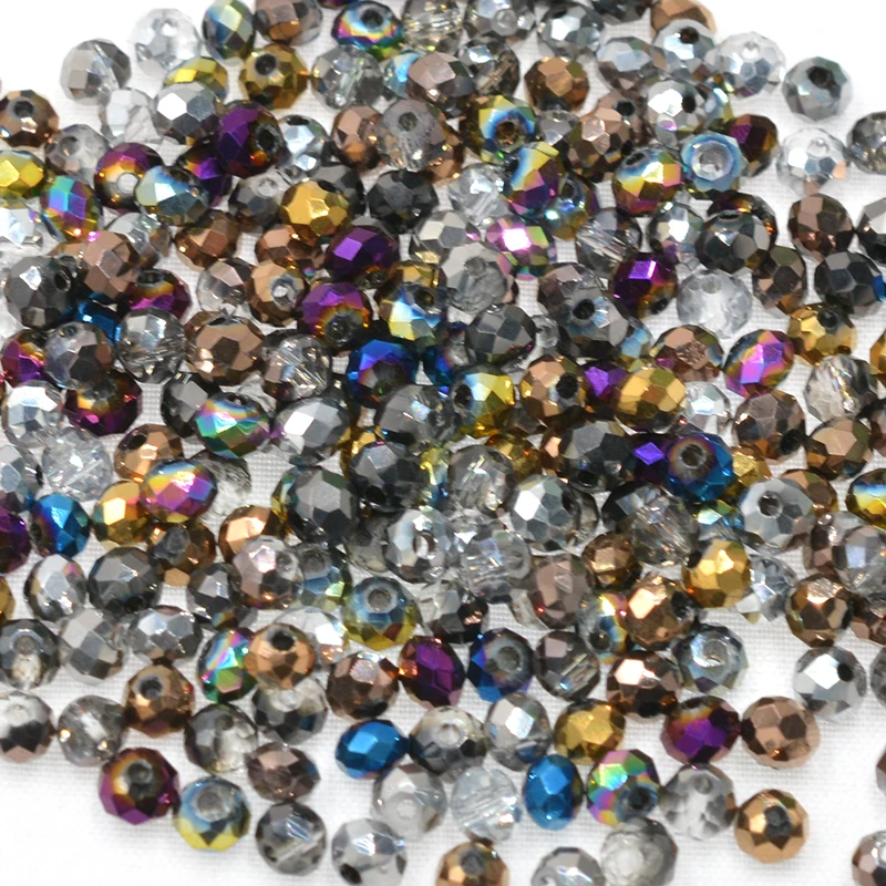 

Dark Metal Color Multicolor 3*4mm 4*6mm Half Alloy Rondelle Faceted Crystal Glass Quartz Charms Beads for Jewelry Making
