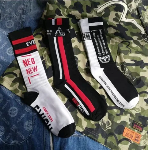 3 pairs 1 Бренд Evisu повседневные хлопковые мужские носки Модные дышащие теплые чулки спортивные мужские и женские парные носки - Цвет: 3 pairs 1