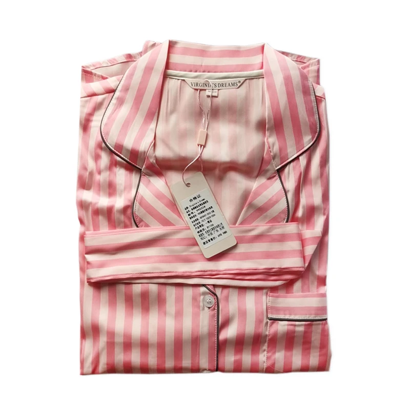 New Pink striped Сексуальные розовые полосатые Сатиновые шелковые короткие пижамы, наборы, женские элегантные с коротким рукавом пижамы для женщин, розовые пижамы - Цвет: New Pink striped