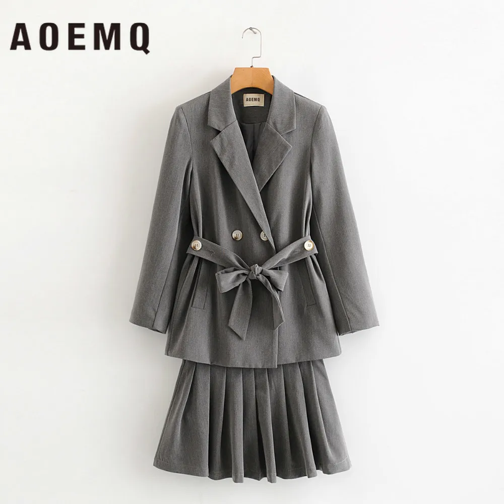AOEMQ Модные женские комплекты блейзеры пальто и юбки деловые с бантом на шнуровке