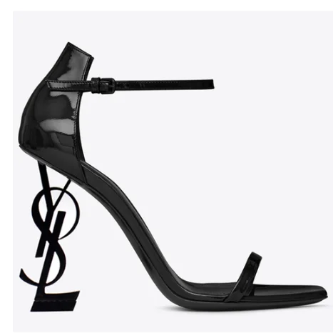 

With box Y Style Classics Brand High Heel Sandal Genuine Leather 8-10cm Letter Heel Women Wedding Shoes Black Patent Leather
