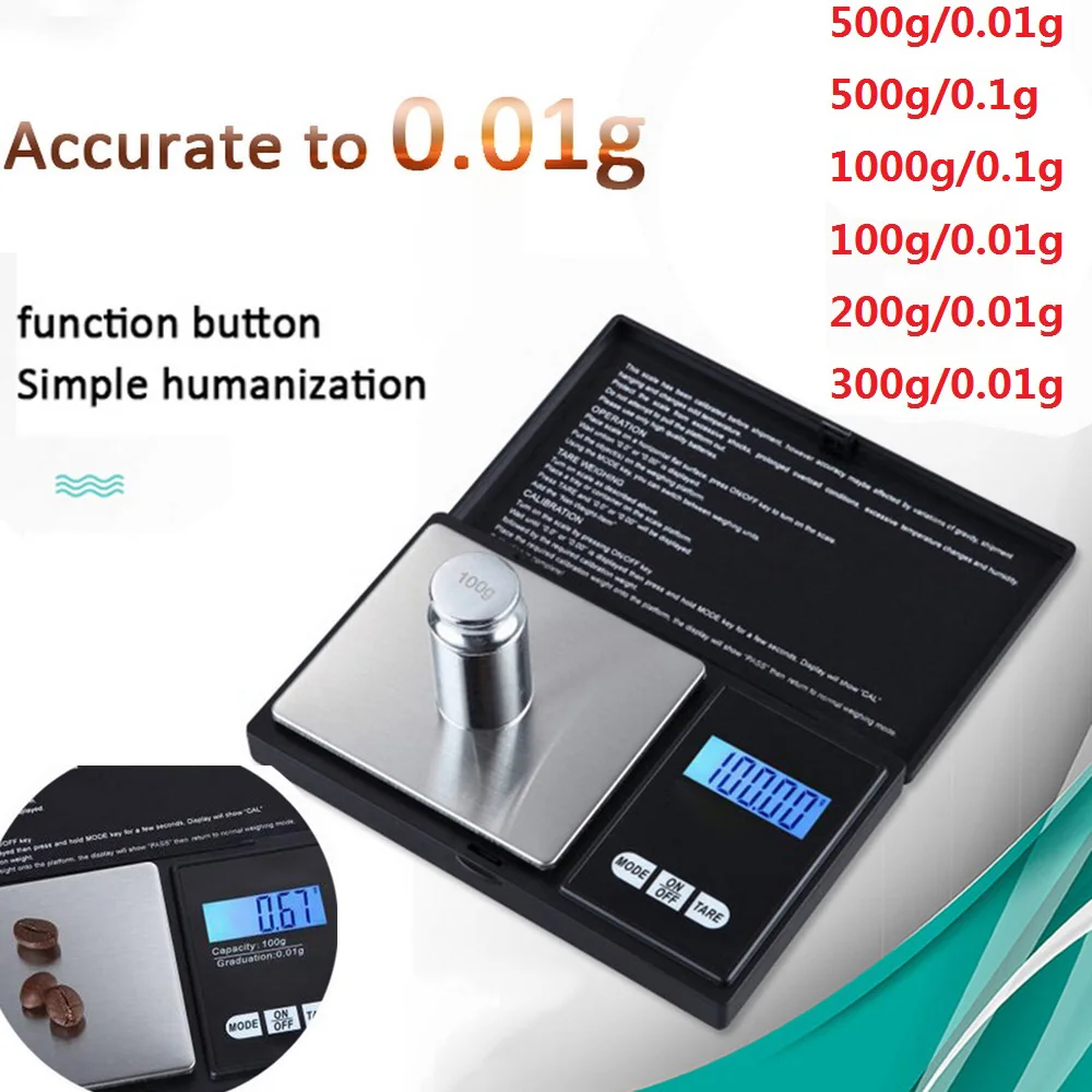 0 01/0 1g высокоточные цифровые кухонные весы 100g 1000g LCD Мини Карманные взвешивание Gram