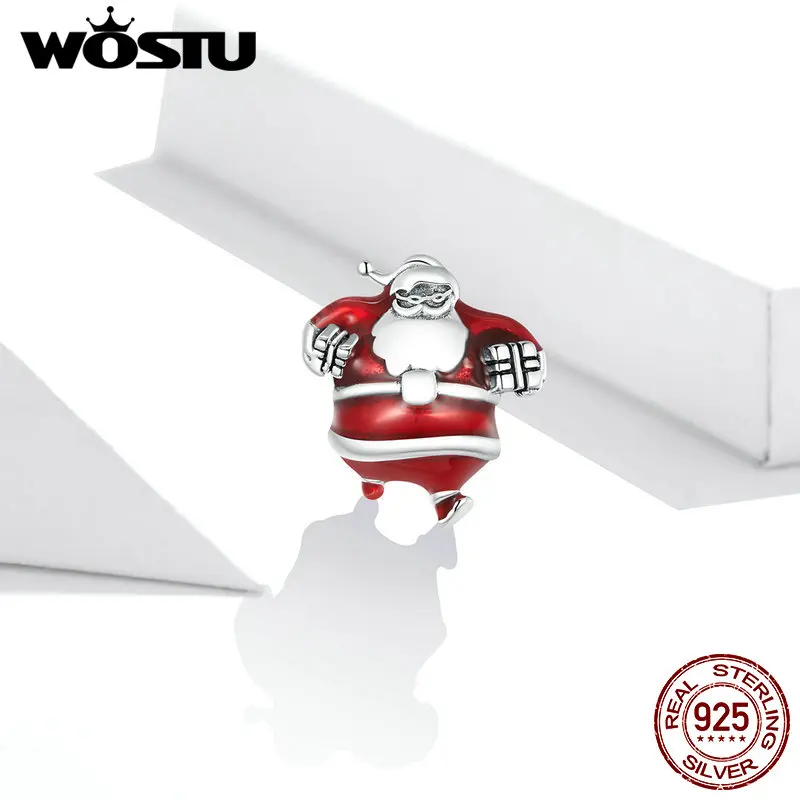 

WOSTU 100% 925 Sterling Silver Christmas Tree Bead CZ Santa Claus Charm Snowman Pendant DIY Bracelet Necklace Original Jewelry