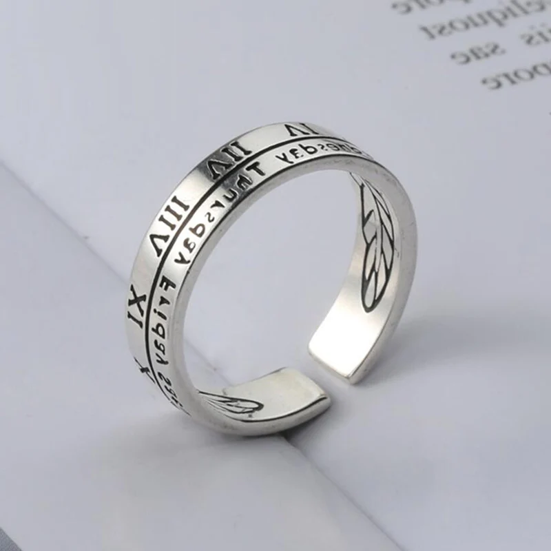 

Retro Roman Numeral Ring Silver Lovers Ring Fashion Engagement Wedding Rings For Women Man Bague Resizable Couple Rings Jewelry