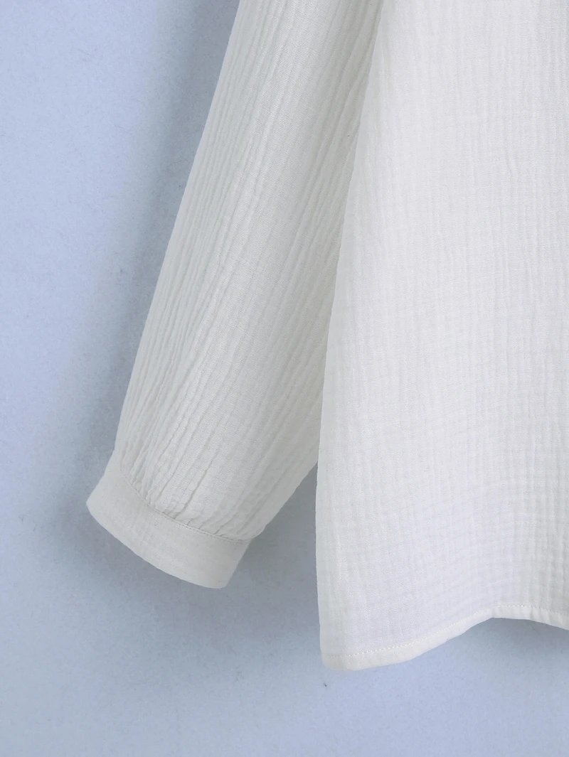 

Women White Shirt Spring 2021 New Fashion Hollow Out Lace Patchwork Full Sleeve Blouse