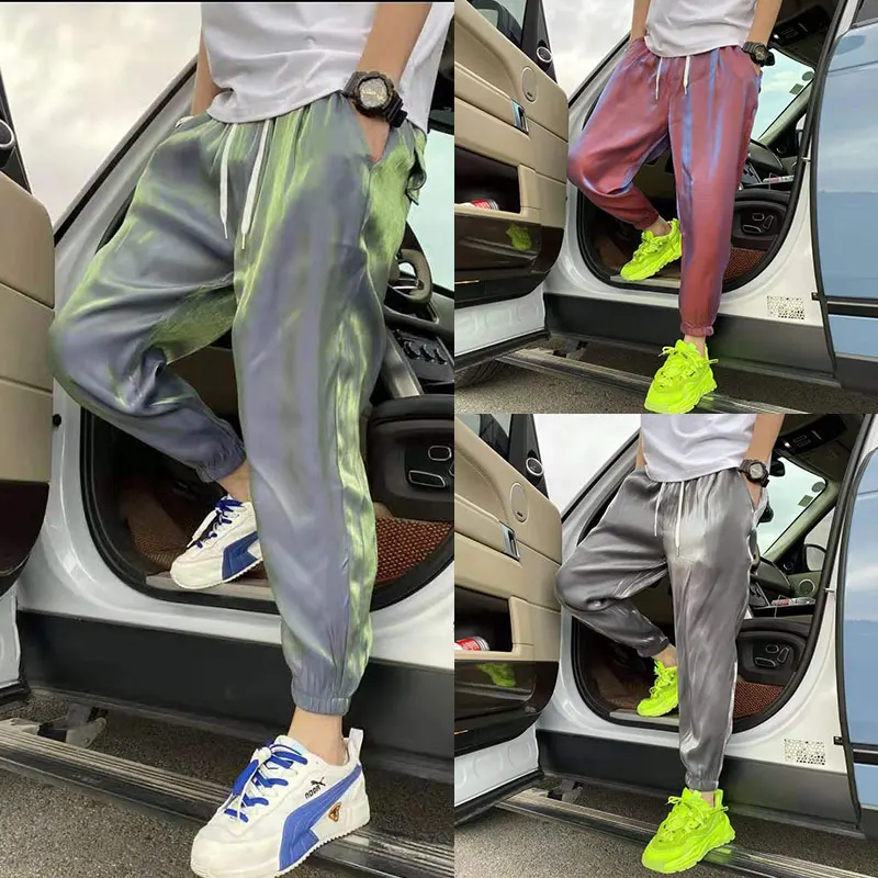 

2021 Spring Summer Breathable Cool Thin Pants Silk Plus Size Men Casual Sports Pants Male Hiking Sportswear Loose Trousers D28