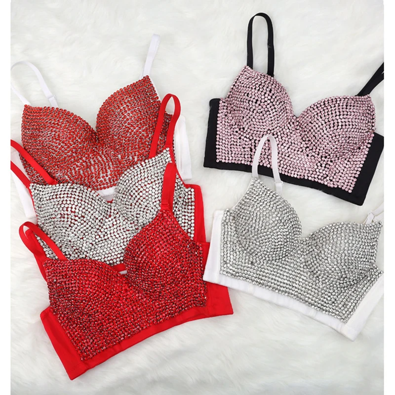 Sexy Corset Rhinestone Top Bustier Crop Top Rave Outfit Festival Clothing Female Silver Glitter Tops for Women Summer 2021