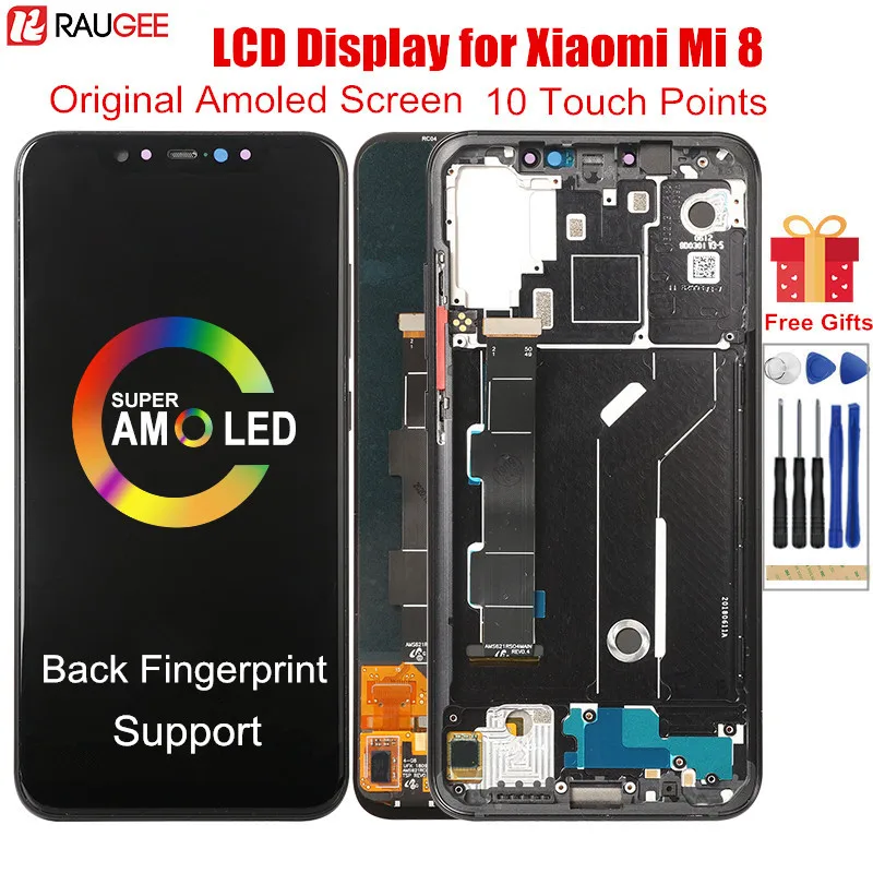 ЖК дисплей для Xiaomi Mi 8 Mi8 оригинальный Amoled с поддержкой разблокировки по отпечатку