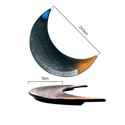 B Japanese Style Ceramic Moon Dessign Sushi Dessert Plate Cuisine Flat Plate Dim Pastry Dish Dumplings Dinner Plate Household - Цвет: B