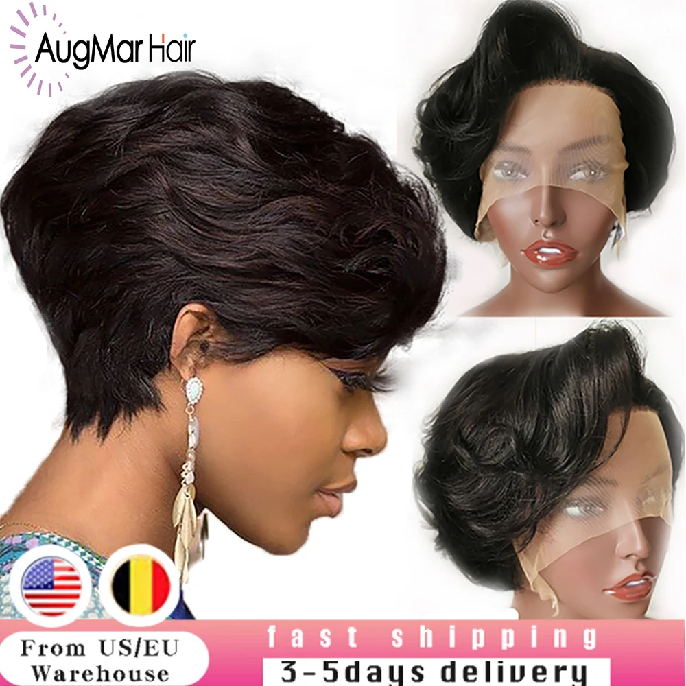 

Pixie Cut Wig Lace Front Wigs Wavy Short Bob Remy Hair 150% Glueless Curly HD Human Hair Wig Pre Plucked Hairline Bleached Knot