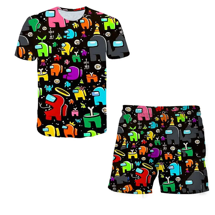 

Children Girls Short-sleeved Clothes Suit Summer Colorful 3d Dye Printing T-shirt + Pants 8 9 10 11year-old Baby Children's Suit