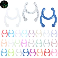 8pcslot luminous clip on fake nose piercing fake nose ring hoop septum rings acrylic colorful fake nose piercings body jewelry